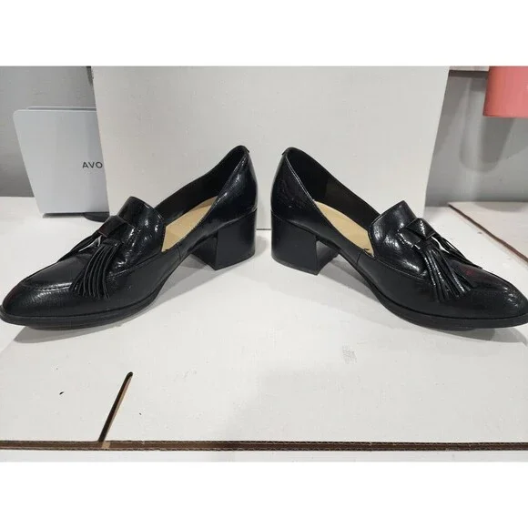 Marc Fisher Womens Size 7.5M Black 2 Inch Block Heel Loafers Fall Shoes - Picture 3 of 6